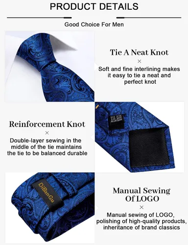 Miniatura 5 de DiBanGu Conjunto de pañuelo y gemelos de seda con corbata y pañuelo de bolsillo para hombre