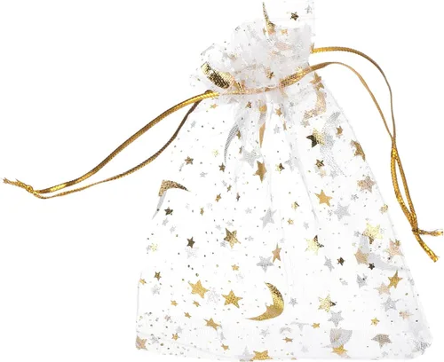 Miniatura 24 de MECCANIXITY Bolsa de organza de 3.5 x 5 pulgadas, bolsas de malla transparente de luna y estrella, bolsas de regalo con cordón, bolsa de regalo
