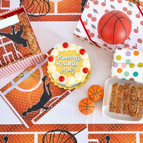 Miniatura 6 de Tatuo Paquete de 1 mantel rectangular desechable de plástico para baloncesto, impermeable, para decoración de fiestas de cumpleaños, día de juego