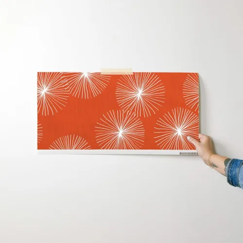 Miniatura 7 de Spoonflower Muestro de papel tapiz extraíble - Dandelions Mid Century Mod Circle Copo de nieve redondo Minimalista Naranja Rojo Papel pintado