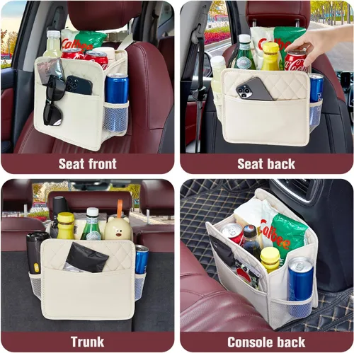 Miniatura 5 de LXUNYI Organizador de asiento de automóvil, paquete de 2 organizadores de asiento trasero de automóvil impermeables de cuero PU y bolsa