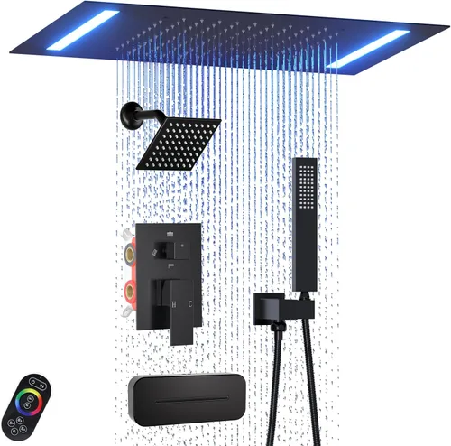 Miniatura 10 de ENGA - Sistema de ducha doble LED de lluvia, cabezal de ducha grande de 14 x 20 pulgadas + ducha de pared de 6 pulgadas, 4 chorros corporales