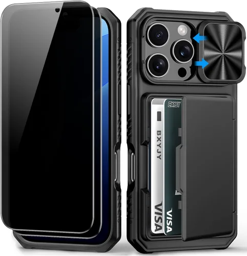 Miniatura 72 de BXYJY Funda tipo cartera para iPhone 15 Pro con tarjetero (4-5 tarjetas) y cubierta deslizante para cámara y soporte, protección contra caídas