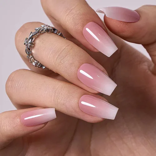 Miniatura 20 de Uñas a presión CurvLife cortas cuadradas Beige, Blancas, Rosas, Uñas postizas falsas acrílicas con diseño de albaricoque, uñas de cobertura completa