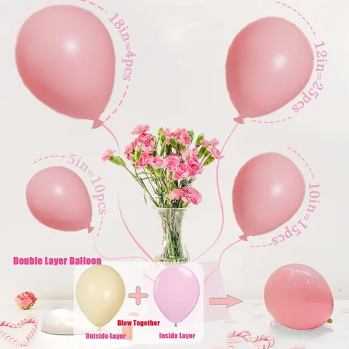 Miniatura 3 de 53 globos rosados de doble relleno (18/12/10/5 pulgadas) para fiestas bohemias, baby shower, cumpleaños, bodas (rosa bebé)