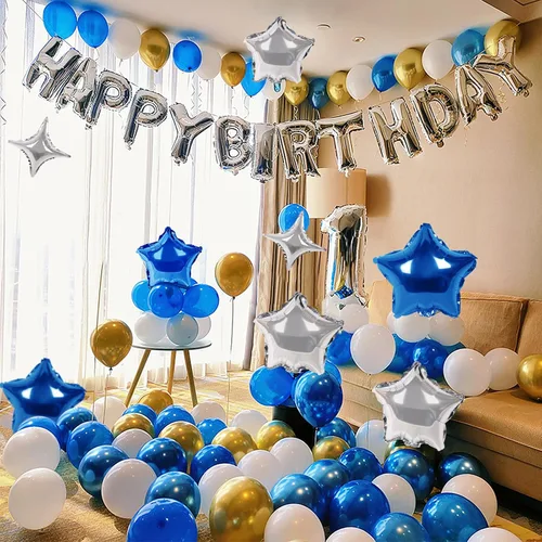 Miniatura 7 de CANREVEL Cartel de feliz cumpleaños, 13 letras de papel de aluminio de Mylar de 16 pulgadas con 12 globos de estrella, decoraciones de fiesta