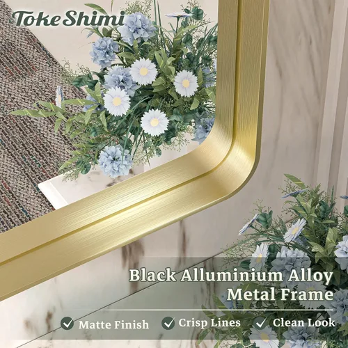Miniatura 3 de TokeShimi Espejo de Tocador de Baño Dorado de 36 x 36 Pulgadas para Pared, Espejo Rectangular con Marco de Metal Mate Cepillado de Aleación de Oro