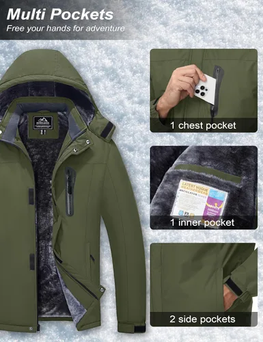 Miniatura 5 de MAGCOMSEN - Abrigos de invierno para hombre, impermeables, con forro polar, parka, con capucha, para esquiar, senderismo, trabajo