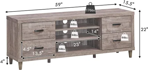 Miniatura 5 de Tangkula Soporte de TV de granja, soporte universal de madera retro para televisores de pantalla plana de hasta 65 pulgadas, 4 cajones y 3 estantes