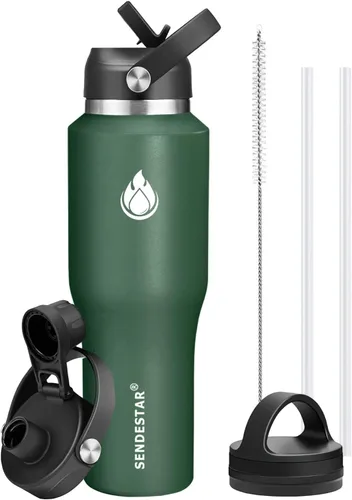 Miniatura 38 de SENDESTAR Botella de agua de acero inoxidable de 40 onzas (fría durante 48 horas, caliente durante 24 horas), botella aislada al vacío de doble Gris