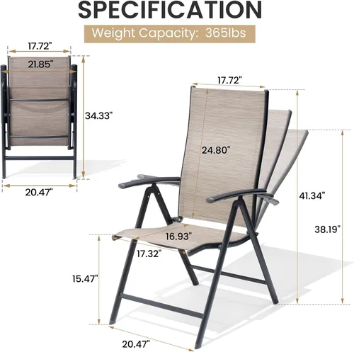 Miniatura 3 de Crestlive Products. Conjunto de 2 sillas plegables de patio, 7 niveles ajustables, reclinables, con respaldo alto, para exterior, sillas de césped