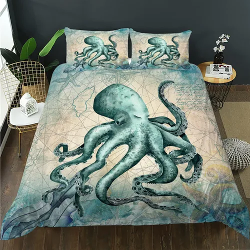 Miniatura 2 de CVHOUSE Juego de funda de edredón de pulpo, tamaño individual, diseño de animales marinos, estilo mediterráneo, edredón de océano para niños