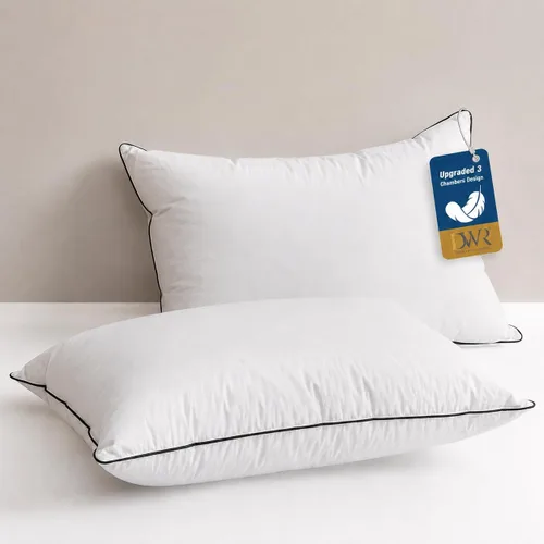DWR Almohada de plumón de ganso rodeada de poliéster, 2 unidades, 100% algodón orgánico, soporte medio, rellenos de almohada de cama de tamaño