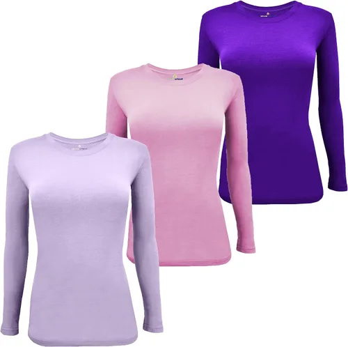 Miniatura 164 de Natural Uniforms Camiseta Under Scrub para mujer, cuello redondo, manga larga, paquete de 3, paquete múltiple de 3