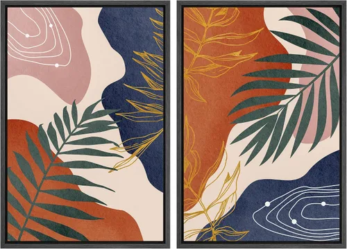 Miniatura 117 de SIGNFORD Lienzo enmarcado para pared, juego de arte con hojas de palmera de selva, polígonos geométricos, formas abstractas, ilustración, arte