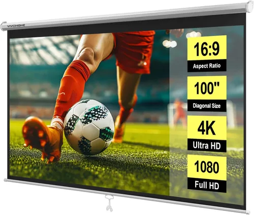 Miniatura 12 de VIVOHOME Pantalla de proyector desplegable 16:9 de 80 pulgadas, pantalla de película retráctil HD 4K para cine en casa y oficina en interiores, Negro