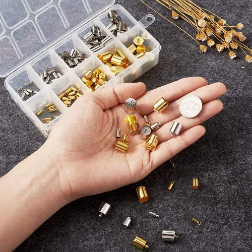 Miniatura 6 de Pandahall - 170 piezas de terminadores de latón con extremo de tubo de latón platino y dorado para fabricación de pulseras de borlas y joyas