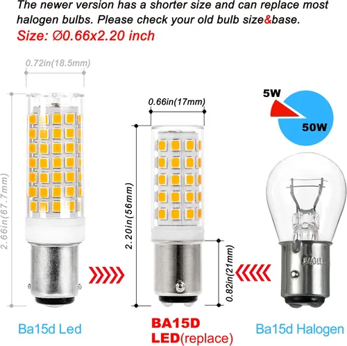 Miniatura 3 de Ziomitus BA15D Bombillas LED de Base Bayoneta de Doble Contacto/DC de 120 Voltios, Reemplazo de 50 Vatios-75 Vatios, T3/T4/C7/S6, 2700K Blanco
