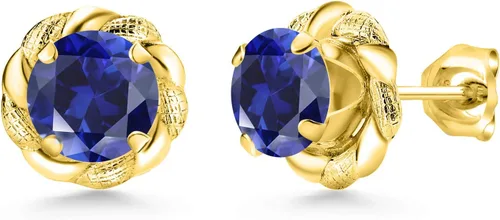 Miniatura 102 de Gem Stone King Aretes de plata de ley 925 de 0.236 in con piedra natal redonda para mujer