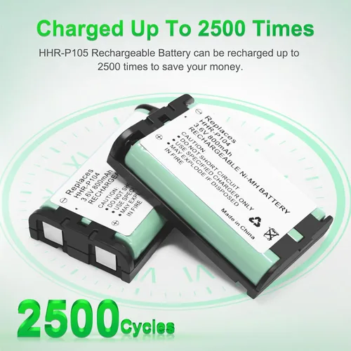 Miniatura 3 de Paquete de 2 baterías recargables HHR-P104 3.6V 800mAh NI-MH para baterías de repuesto de teléfono inalámbrico para Panasonic