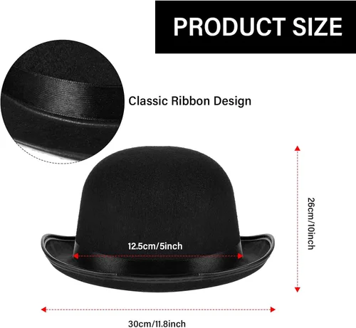 Miniatura 2 de SATINIOR Black Felt Bowler Derby Hats Bulk Men Women Halloween Costume Hats for Victorian Bolivian Cosplay Party Supplies