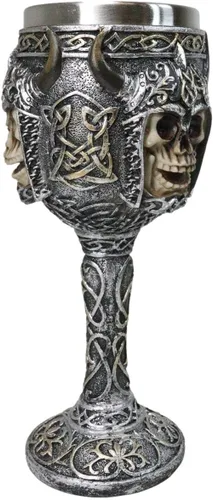 Miniatura 3 de Ebros - Calavera vikinga berserker con casco con cuernos de bisonte, copa de vino de 7 onzas con patrones de nudos celtas, taza de cáliz vintage