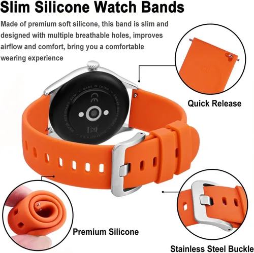 Miniatura 94 de BISONSTRAP Correas de reloj de silicona, correas de reloj delgadas con liberación rápida, 0.787 in, negro con hebilla negra