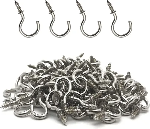 Miniatura 5 de 120 Piezas Ganchos de Rosca de 1/2 Pulgada Chapados en Níquel Ganchos de Metal para Tazas, Ganchos de Techo Plateados