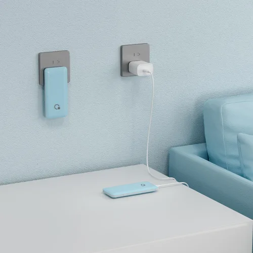 Miniatura 4 de Q 10000 mAh Banco de energía, cargador portátil delgado, paquete de batería externa con 4 salidas, enchufe de pared AC incorporado, cables Micro USB