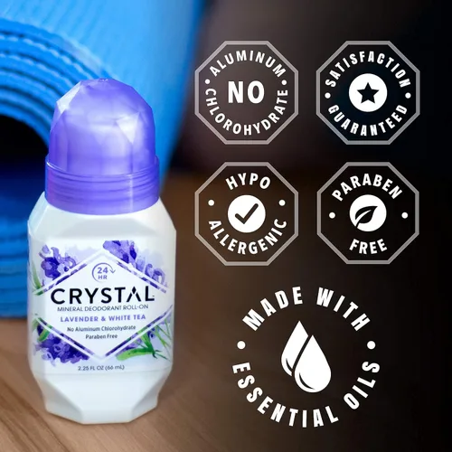 Miniatura 7 de CRYSTAL - Desodorante mineral sin aluminio, roll-on para mujeres y hombres, lavanda y té blanco, sin parabenos, certificado libre de crueldad animal