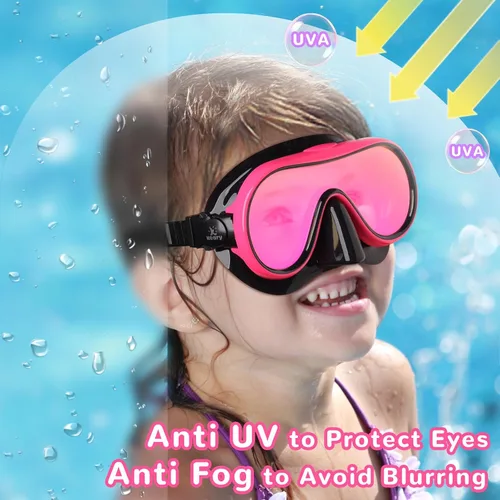 Miniatura 5 de Keary Kids Swim Goggles with Nose Cover for 5-16 Anti Fog Swimming Mask for Toddler Boys Girls Youth Negro y rosa (lente espejo)