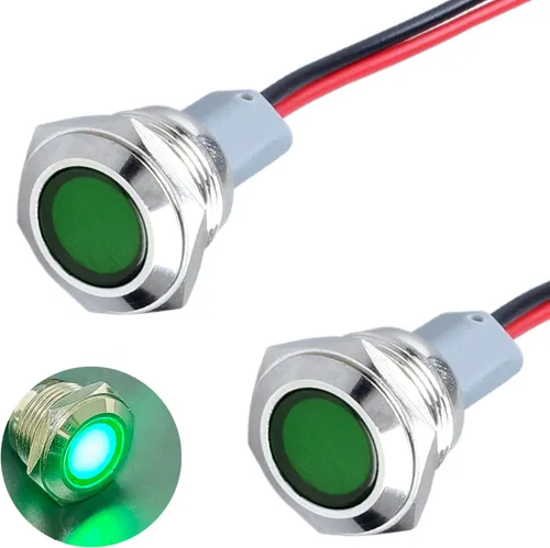 Miniatura 15 de 2 piezas de luz indicadora de metal de 16 mm, 110-220 V CA, 20 mA, impermeable IP67, lámpara piloto LED de cabeza plana con orificio de montaje
