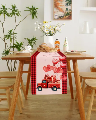 Miniatura 18 de Camino de mesa para el día de San Valentín, decoración del día de San Valentín, 70 pulgadas de largo, bordado rojo y rosa, camino de mesa de corazón