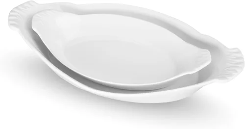 BIA Cordon Bleu Juego de 2 utensilios para hornear clásicos, platos ovalados gratinados, aptos para microondas, horno y lavavajillas, porcelana