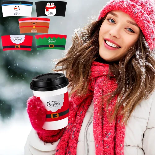 Miniatura 5 de Remerry Paquete de 125 fundas de papel desechables para tazas de café de invierno, Navidad, Papá Noel, té, chocolate caliente, cacao, para tazas