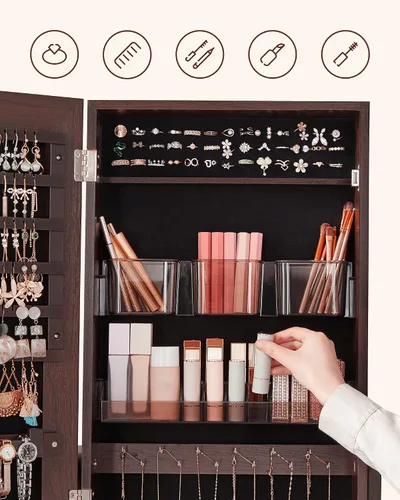 Miniatura 7 de SONGMICS - Armario de joyería, unidad organizadora de almacenamiento con cerradura independiente, con 2 espacios de almacenamiento de cosméticos