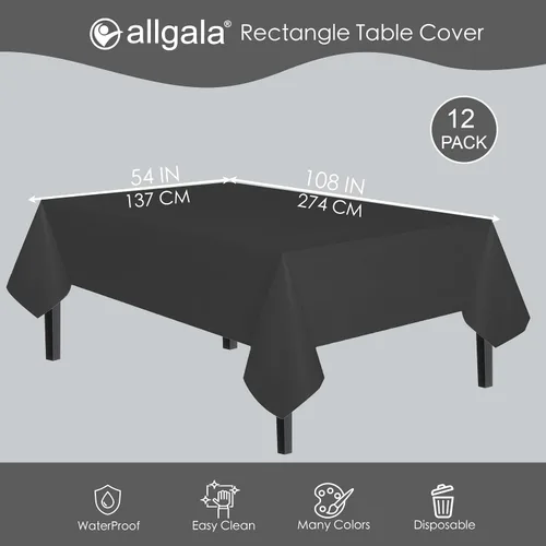 Miniatura 2 de allgala Juego de 12 manteles de plástico premium para mesa, desechables - 54 x 108 pulgadas - Impermeable, resistente a manchas, fácil de limpiar