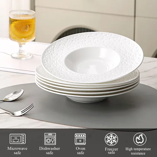 Miniatura 4 de Berglander Juego de 6 cuencos de sopa con bordes, reutilizables de 9 onzas, platos multiusos para sopa de champiñones, pasta, fruta, helado, postre