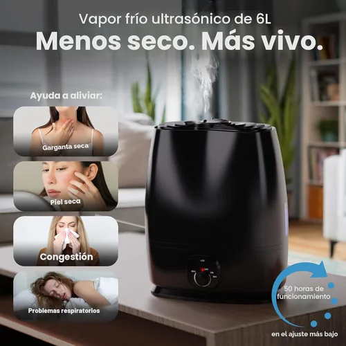 Miniatura 2 de Everlasting Comfort Humidificadores de 6 L para dormitorio, silencioso, tiempo de funcionamiento de 50 horas, sin filtro, humidificador de niebla