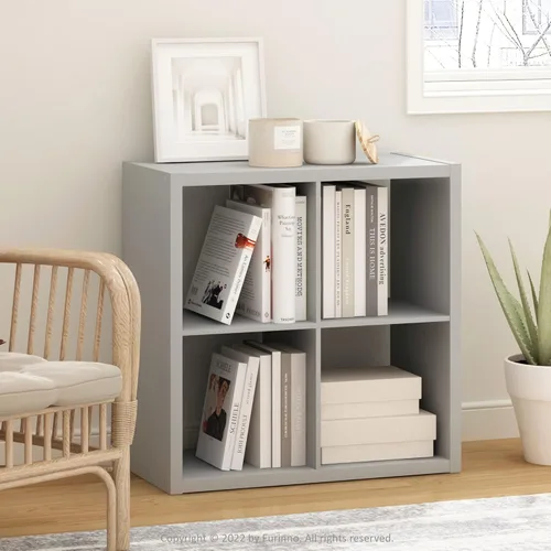 Miniatura 2 de Furinno Organizador de Almacenamiento en Cubos Decorativos con Respaldo Abierto, 4 Cubos, Gris Claro
