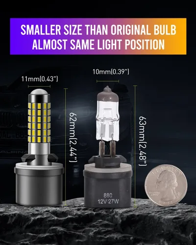 Miniatura 4 de Bombilla LED antiniebla 880 3000K amarillo ámbar 300% súper brillante 1:1 tamaño mini 886 890 892 893 bombilla LED con proyector para luces