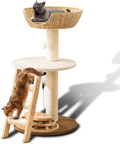 Miniatura 8 de Árbol moderno para gatos de interior con postes rascadores de cuerda de sisal, condominio tejido a mano y percha superior, nido de cápsula espacial