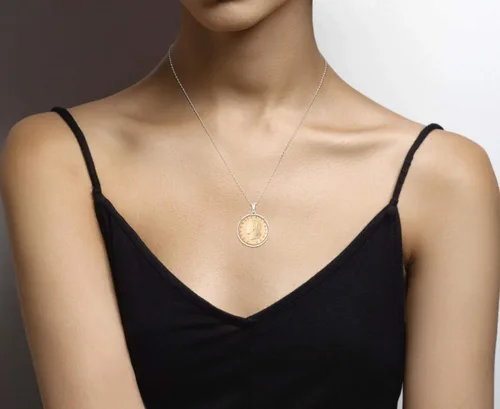 Miniatura 2 de Miabella Collar con colgante de moneda de plata de ley 925 italiana auténtica de 20 lira para mujer cadena de 18 pulgadas fabricado en Italia Plata