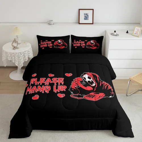 Miniatura 19 de Feelyou Juego de edredón de Halloween, color rosa fantasma, juego de ropa de cama tamaño individual, decoración para niños y niñas, lindo juego