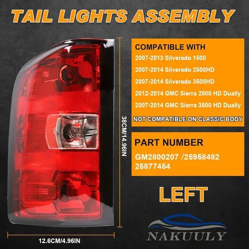 Miniatura 2 de Ensamble de luz trasera Nakuuly Compatible con 2007-2013 Chevy Silverado 1500 2500HD 3500HD GMC Sierra 2500 HD 3500 HD Luz trasera lateral del lado