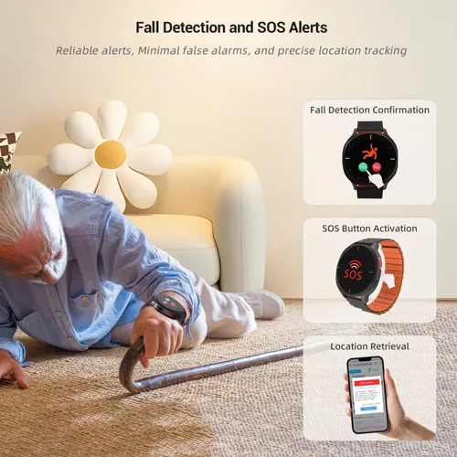 Miniatura 2 de AUDAR E2 - Reloj inteligente para salud de adultos mayores con detección de caídas y SOS GPS para la seguridad familiar, monitoreo de frecuencia