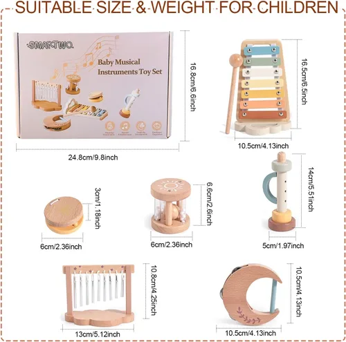 Miniatura 6 de Instrumentos musicales Montessori para bebés, juguetes musicales de percusión de madera y xilófono para niños pequeños, juguetes sensoriales