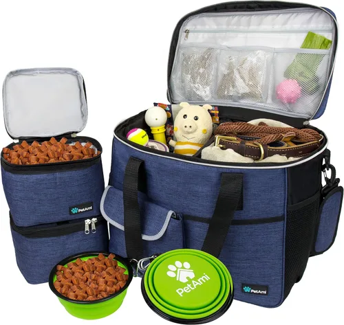 Miniatura 12 de PetAmi Bolsa de viaje para perros, organizador de bolsas de viaje para mascotas, bolsa de viaje de comida para perros con contenedor de comida