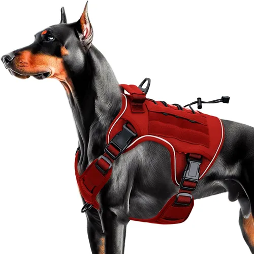 Miniatura 27 de Arnés táctico para perros grandes, chaleco reflectante ajustable sin tirones con sistema Molle, control de grado militar K9 para entrenamiento