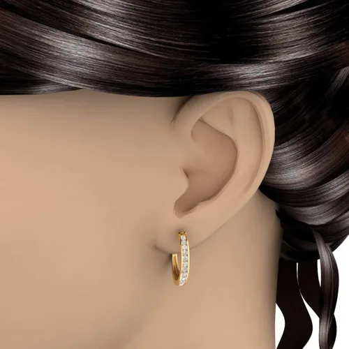 Miniatura 3 de Aretes tipo argolla de diamantes de 1 quilate en oro macizo de 14 quilates (claridad I1-I2)